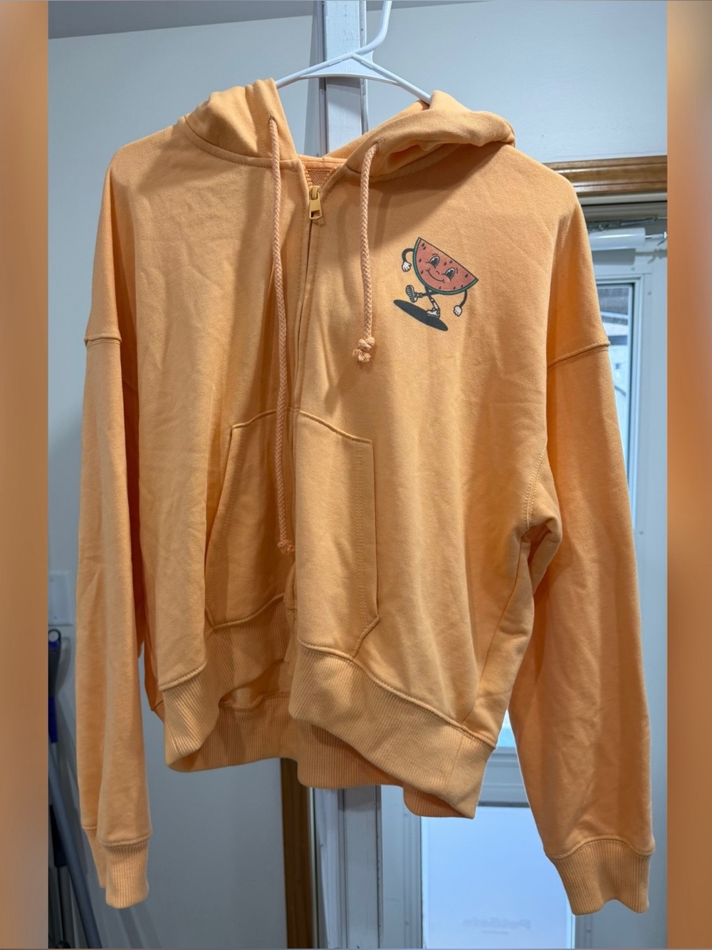 American Eagle Outfitters Peach Zip-Up Hoodie with Watermelon Graphic